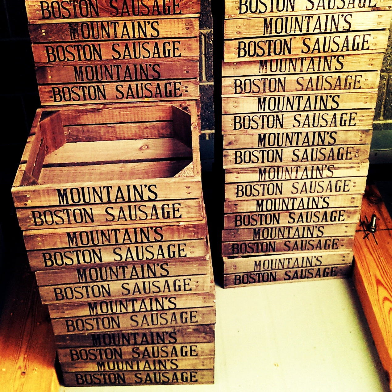 Mountain's Boston Sausage Wooden Crate